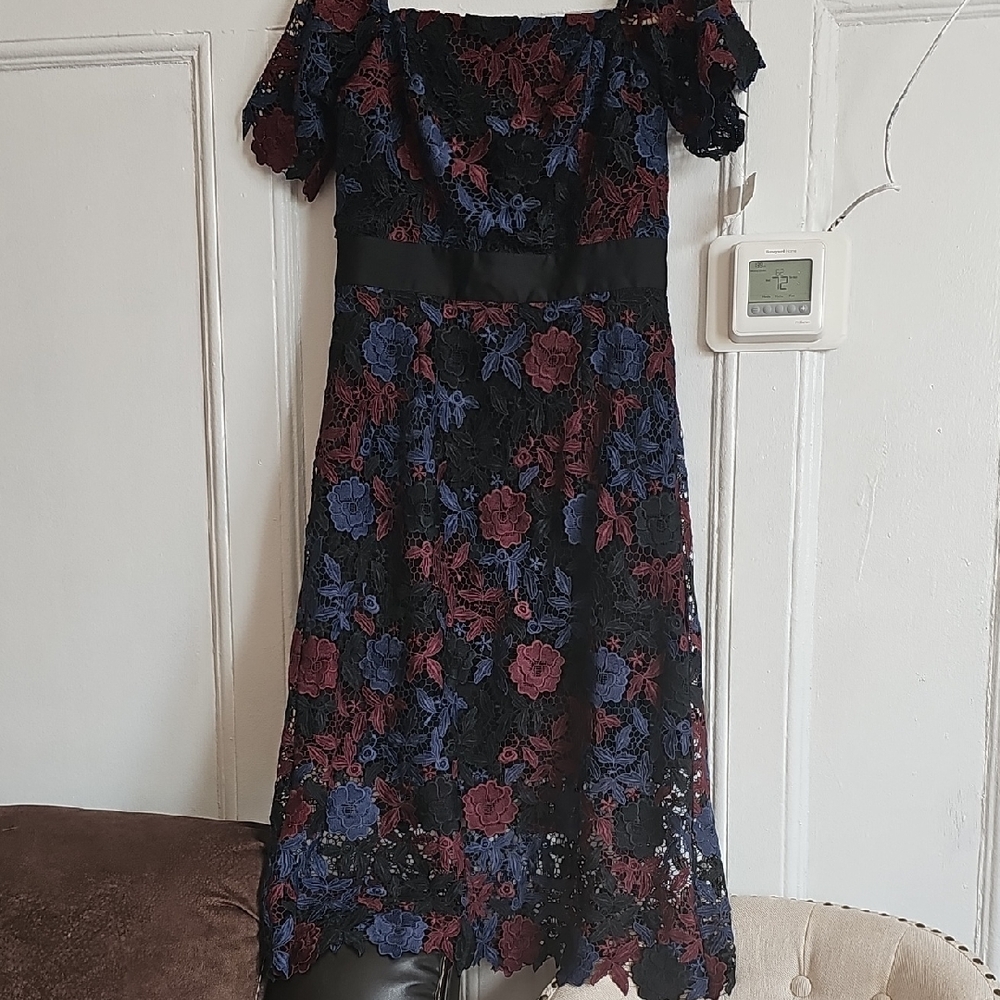 Sam Edelman Black and Red Lace Midi Dress